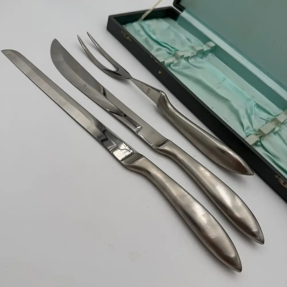 Vintage Carving Set Texhoma Mid Century Stainless Steel 3 pc Boxed Japan